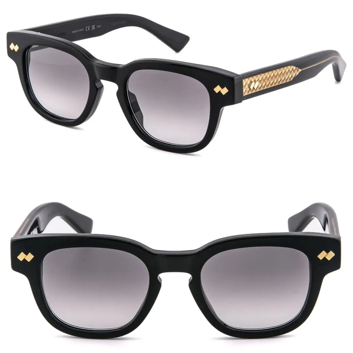 Bottega Veneta 1441 BV1441S Intrecciato Black Bold Square Unisex Sunglasses 001