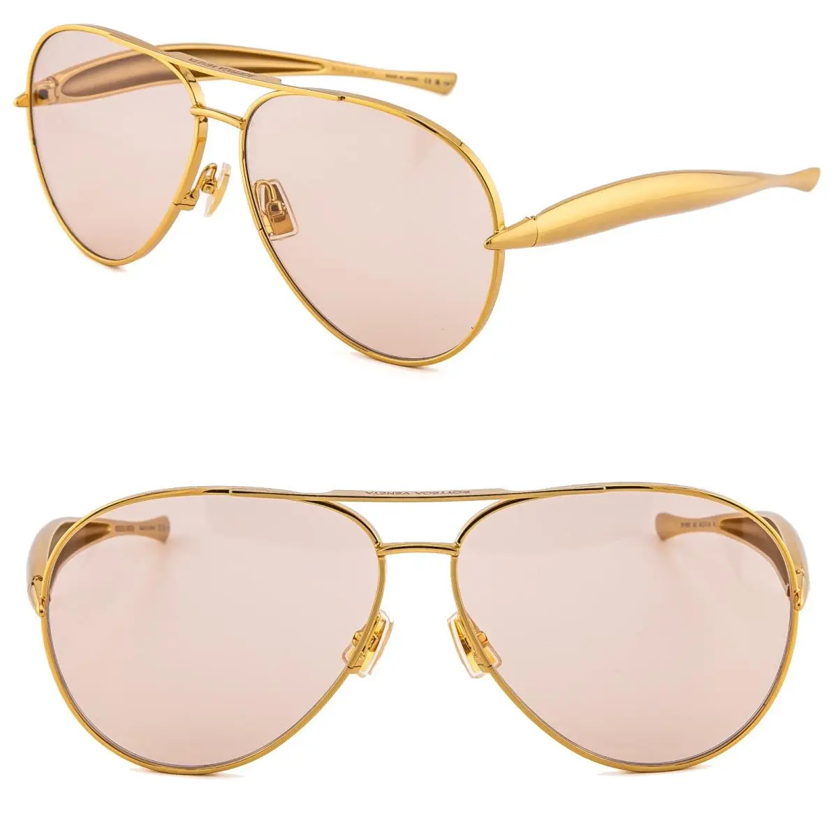 Bottega Veneta 1305 Sardine BV1305S Metal Gold Brown Unisex Aviator Sunglass 002