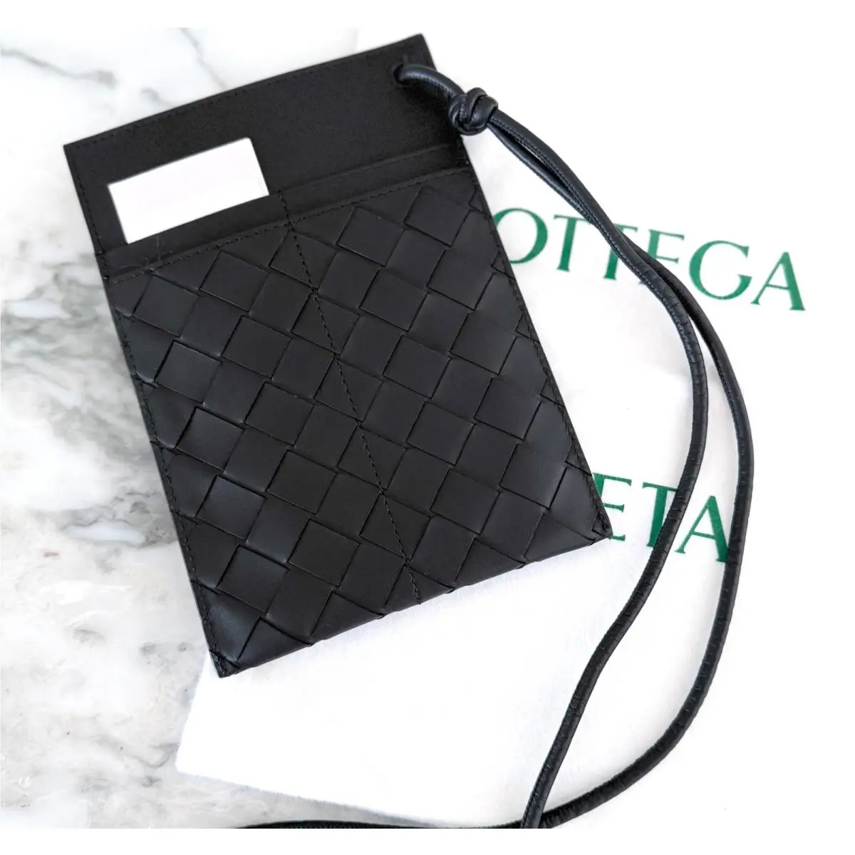 Bottega Veneta Intrecciato Black Leather Lanyard Pouch 708620
