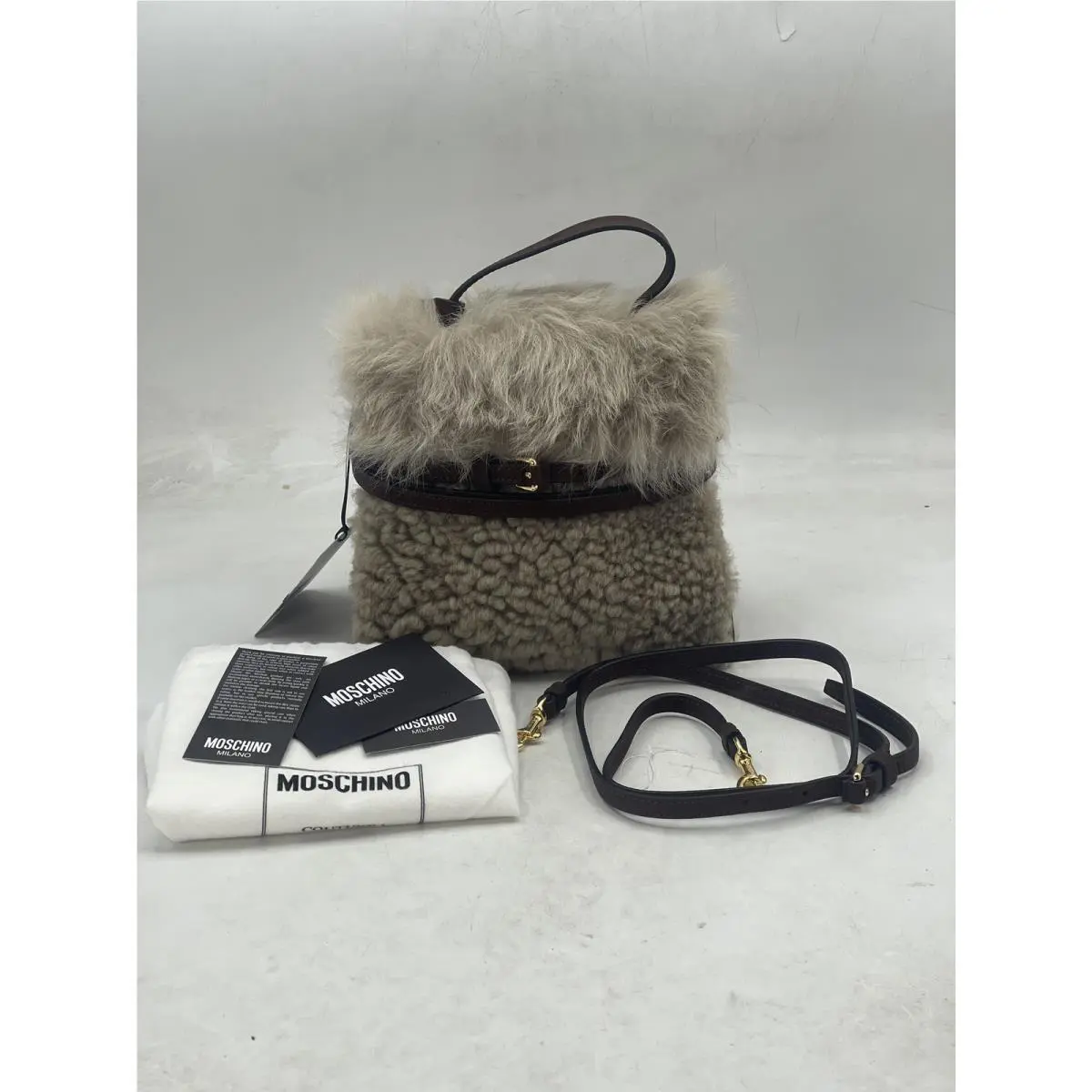 Moschino Tie Me Tote Bag Montone Beige/brown MC4051PP1NOM110A
