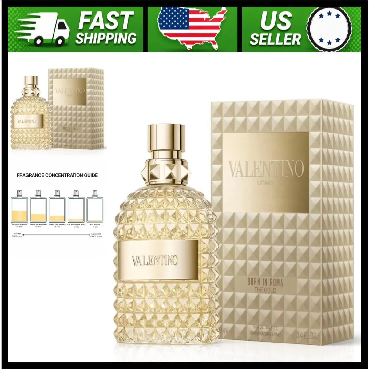 Valentino Uomo Born In Roma The Gold Edt 3.4 oz Men`s Spray