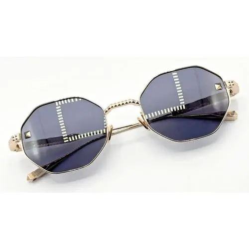 Valentino V-STUD-VLS-122A Sunglasses White Gold Hexagon Frame Grey Lens Chic