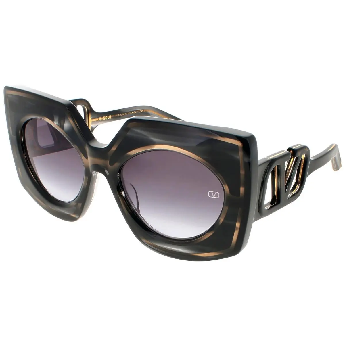 V Soul Vls 127A 53 Blk Gld Sunglasses Black/gold Frame Grey Lens 53 mm by Valentino