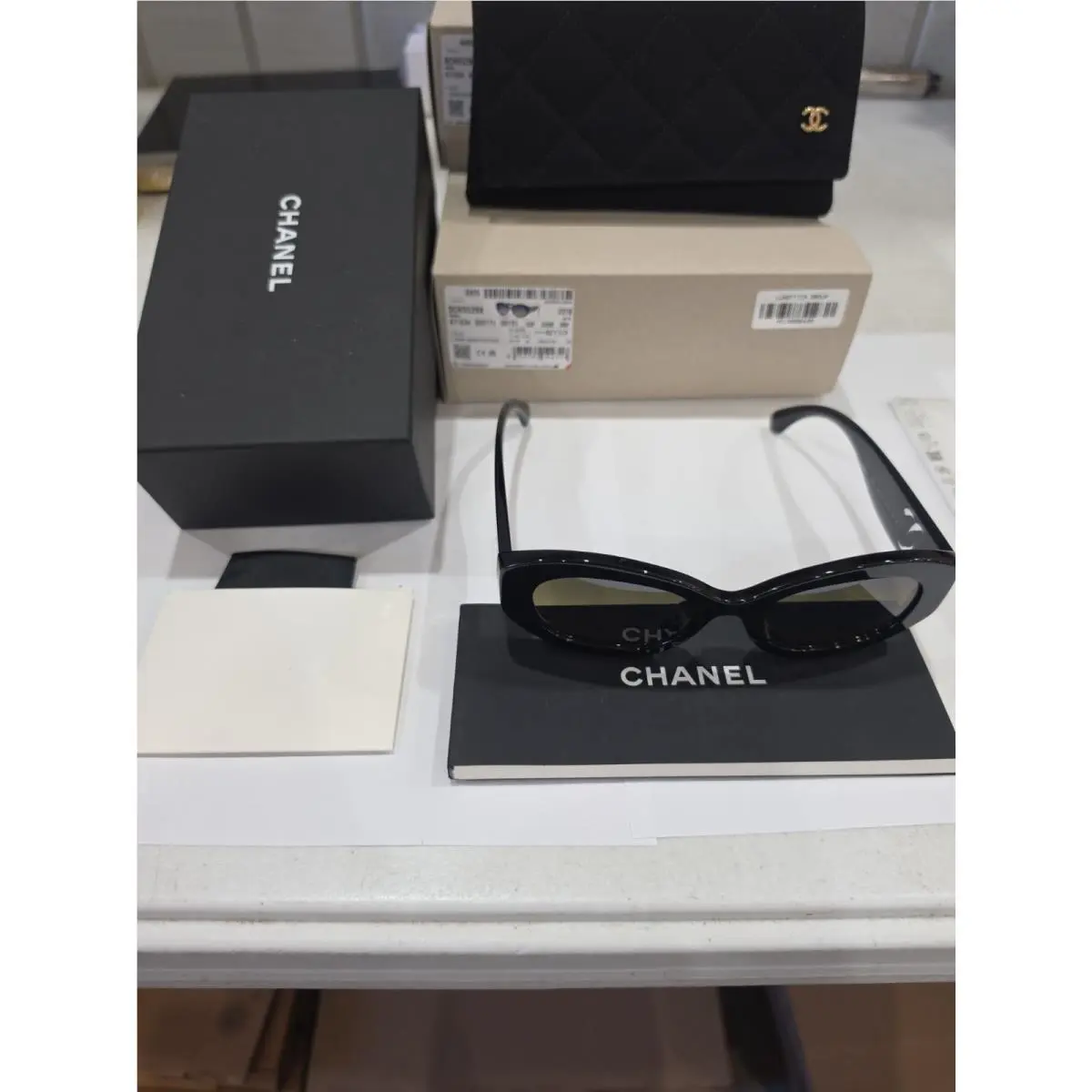 Chanel 5528 501/w1 53 Black Clear Logo Grey Brown Polarized Sunglasses CH5528