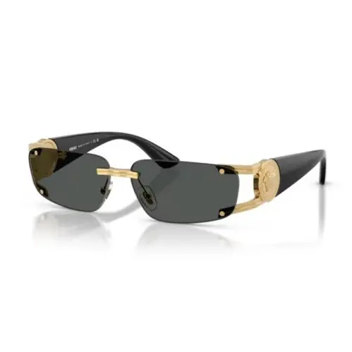 Versace 0VE2291 100287 Gold/black/dark Grey Rimless Rectangle Men`s Sunglasses