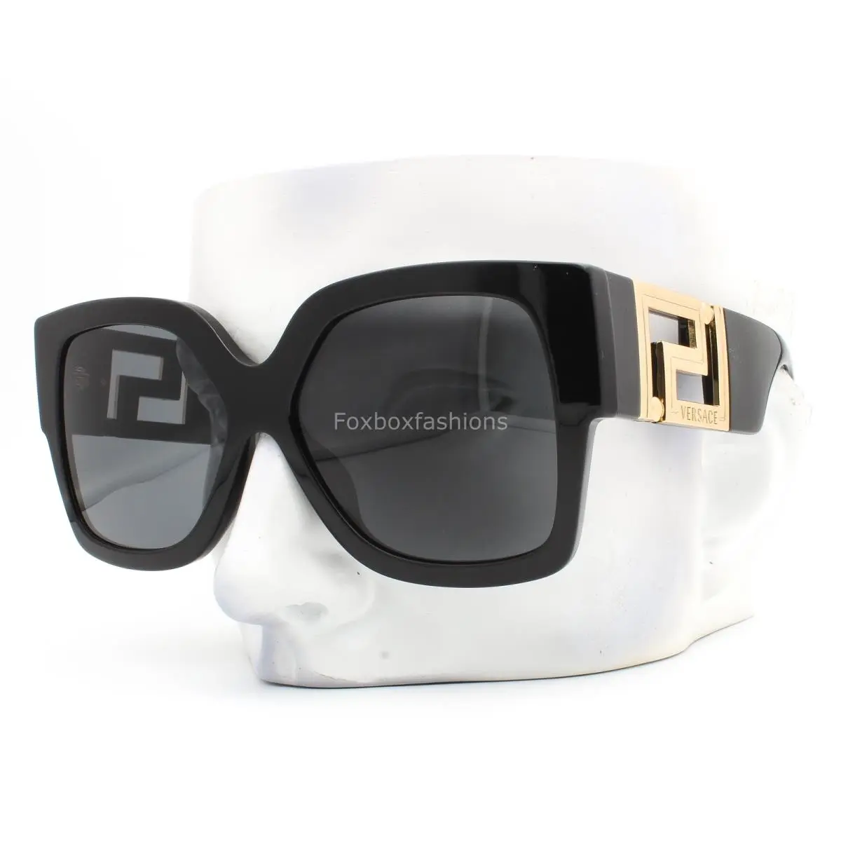 Sunglasses VE4402 GB1/87 Oversized Polished Black Gold Logo with Case by Versace