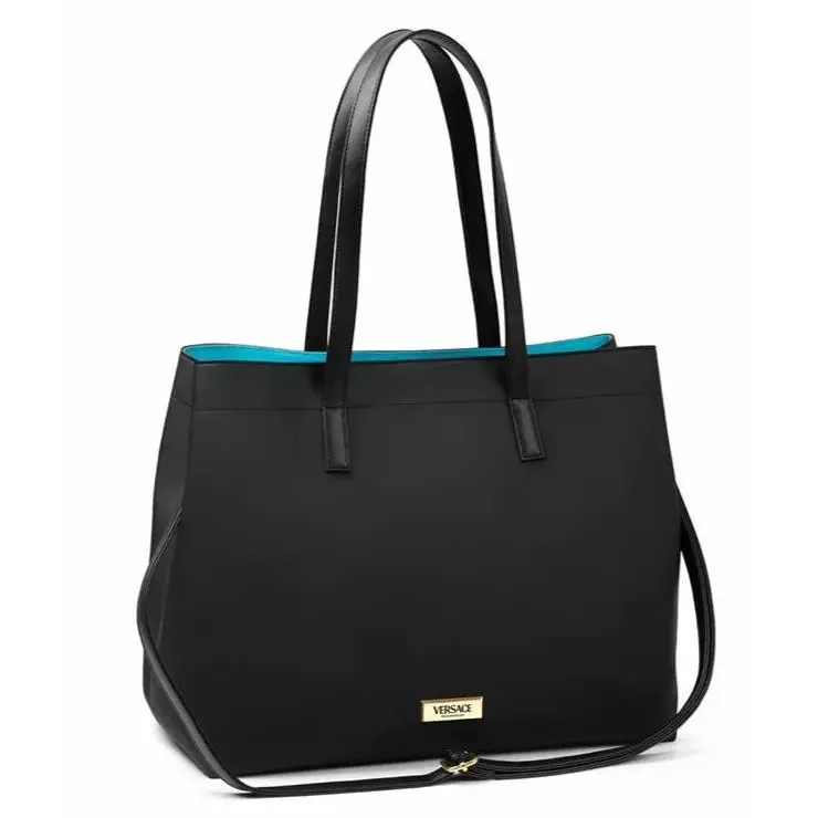 Women`s Versace Fragrances Black Blue Tote Shoulder Bag Purse Zip Handbag