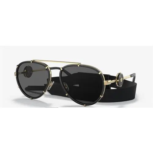 Versace Sunglasses VE 2232 1438/87 Polished Black on Gold Logo Strap with Case