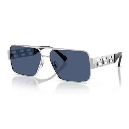 Versace 0VE2290 100180 Silver/black/dark Blue Rectangle Men`s Sunglasses