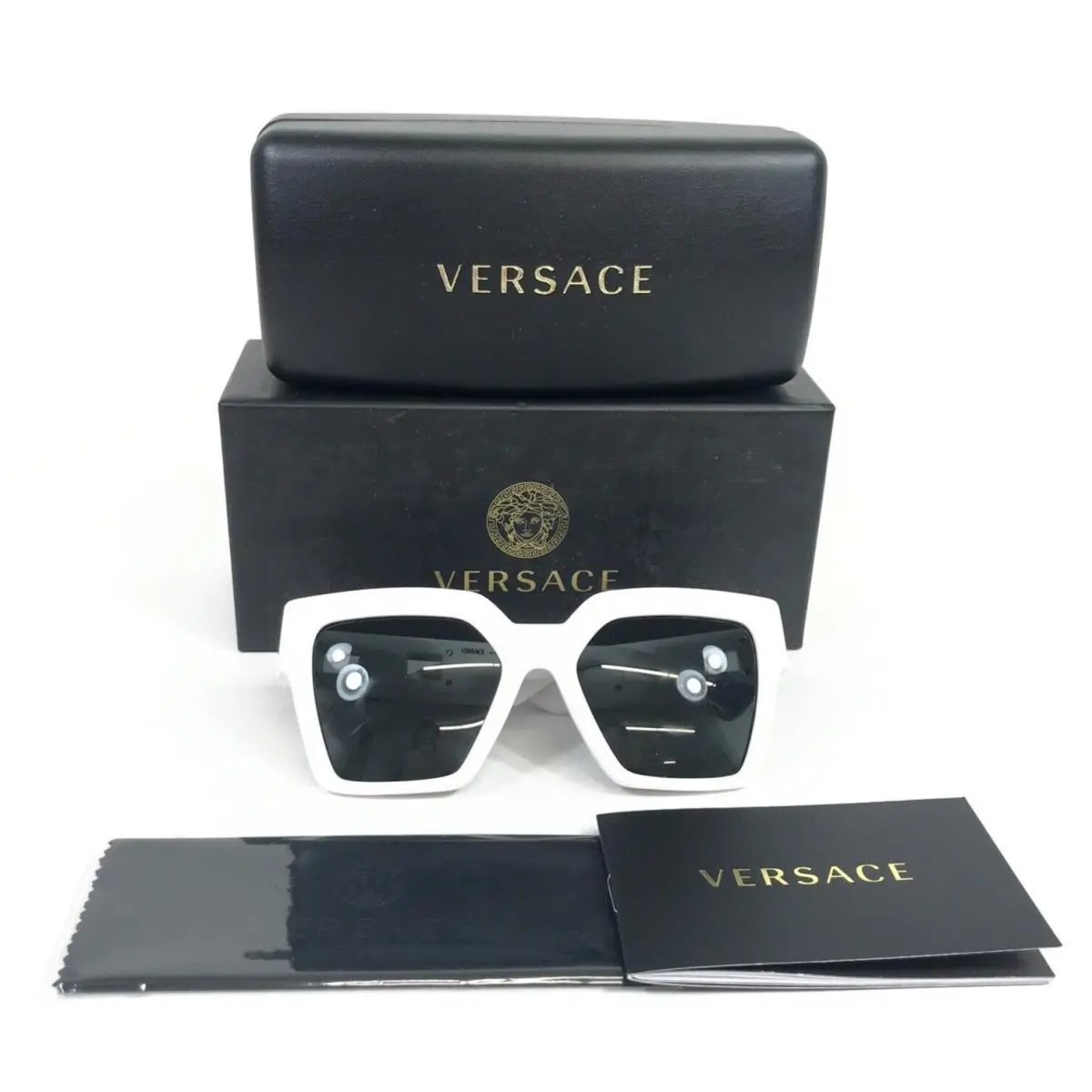 Sunglasses MOD.4458-F 314/87 Thick White Gold Cat Eye Frames Gray Lenses by Versace