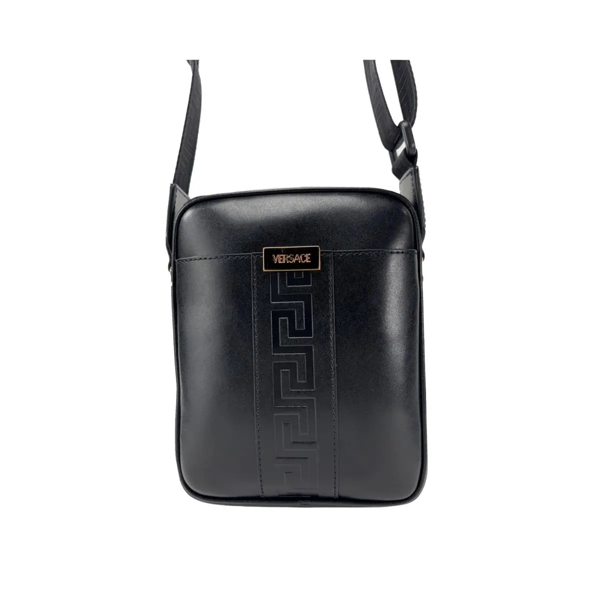 Versace Black Leather Greca Crossbody Bag
