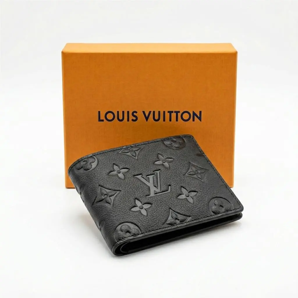 Louis Vuitton Multiple Wallet Black Monogram Leather Bifold Card Holder Men Gift