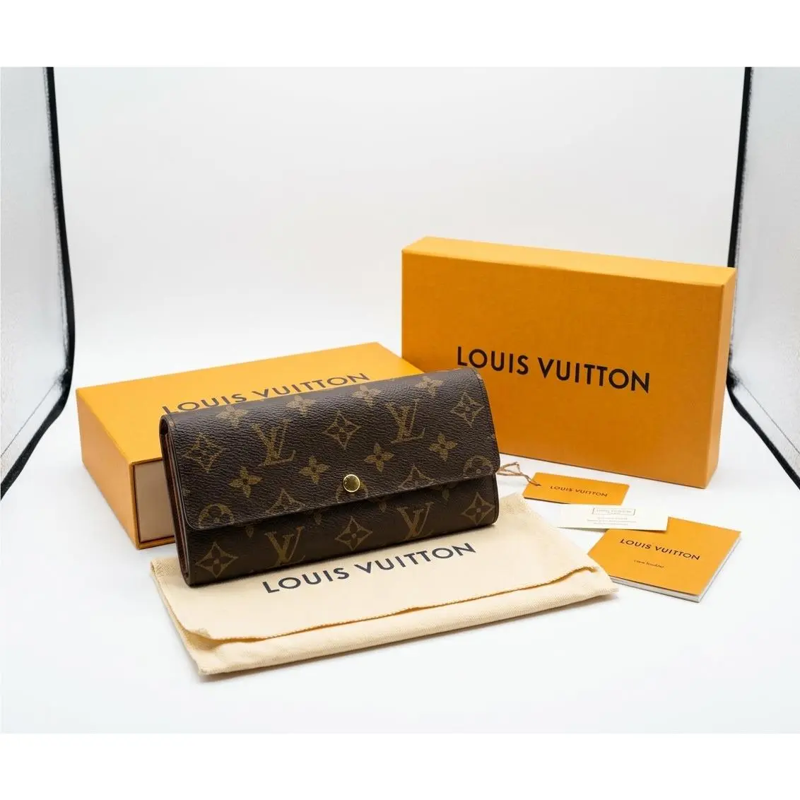Louis Vuitton Sarah Wallet Monogram Canvas Long Bifold Snap Wallet Brown