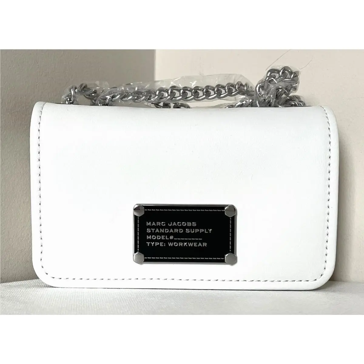 Marc Jacobs Mini Flap Crossbody Bag Smooth Leather Cotton Silver Cha