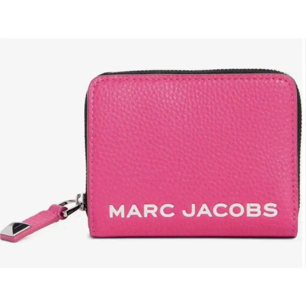 Marc Jacobs Bold Slg Mini Compact Bifold Wallet Pebble Leather Hot Pink