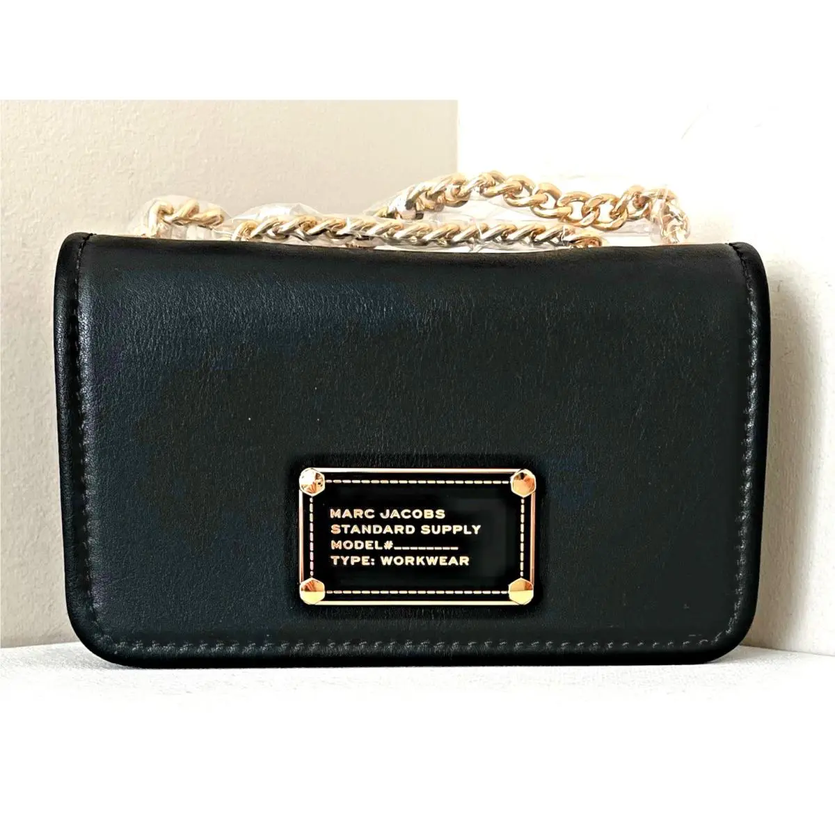 Marc Jacobs Mini Flap Crossbody Bag Smooth Leather Black with Gold Cha