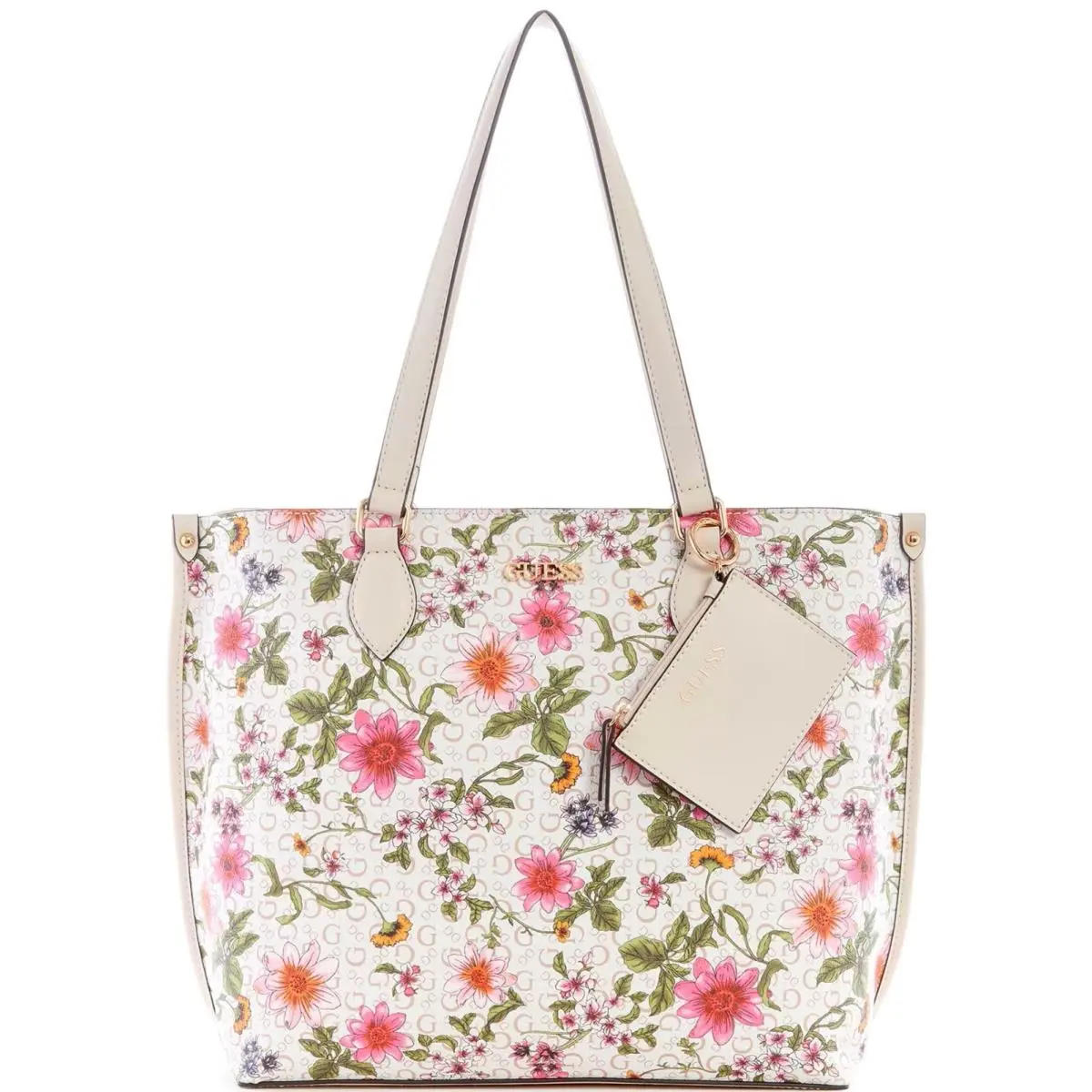 Guess Kinsley Pink Floral Large Tote Travel Bag Handbag Purse + Coin Purse