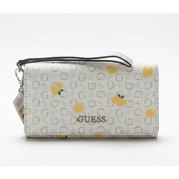 Women Guess Multi White Yellow Lemon Remy Slg Accordion Wristlet Wallet