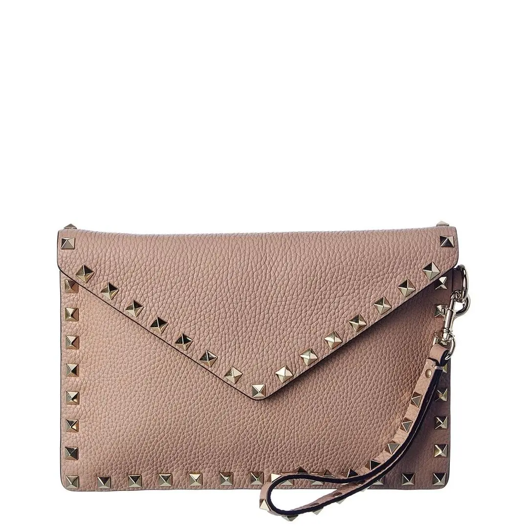Valentino Rockstud Grainy Leather Pouch Women`s Beige