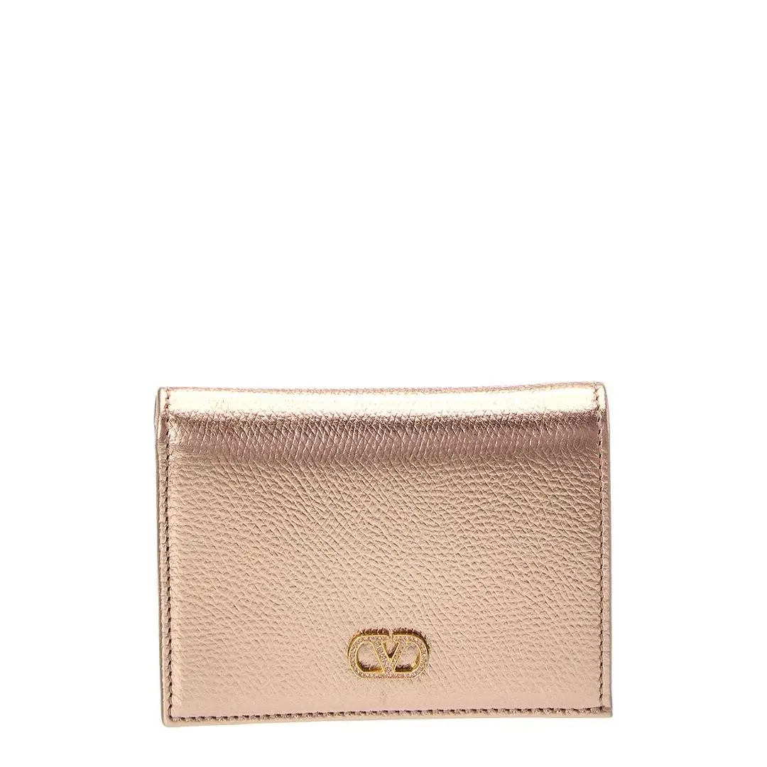 Valentino Vlogo Signature Leather Card Case Women`s Metallic