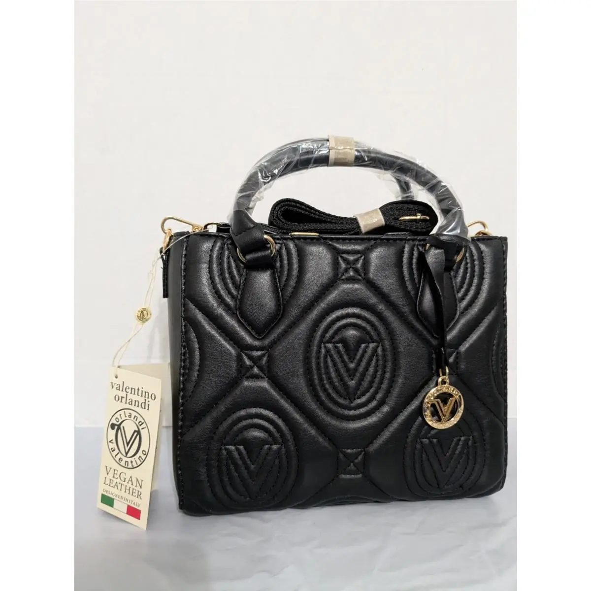 Valentino Orlandi Black Color Quilted Monogram Crossbody Bag