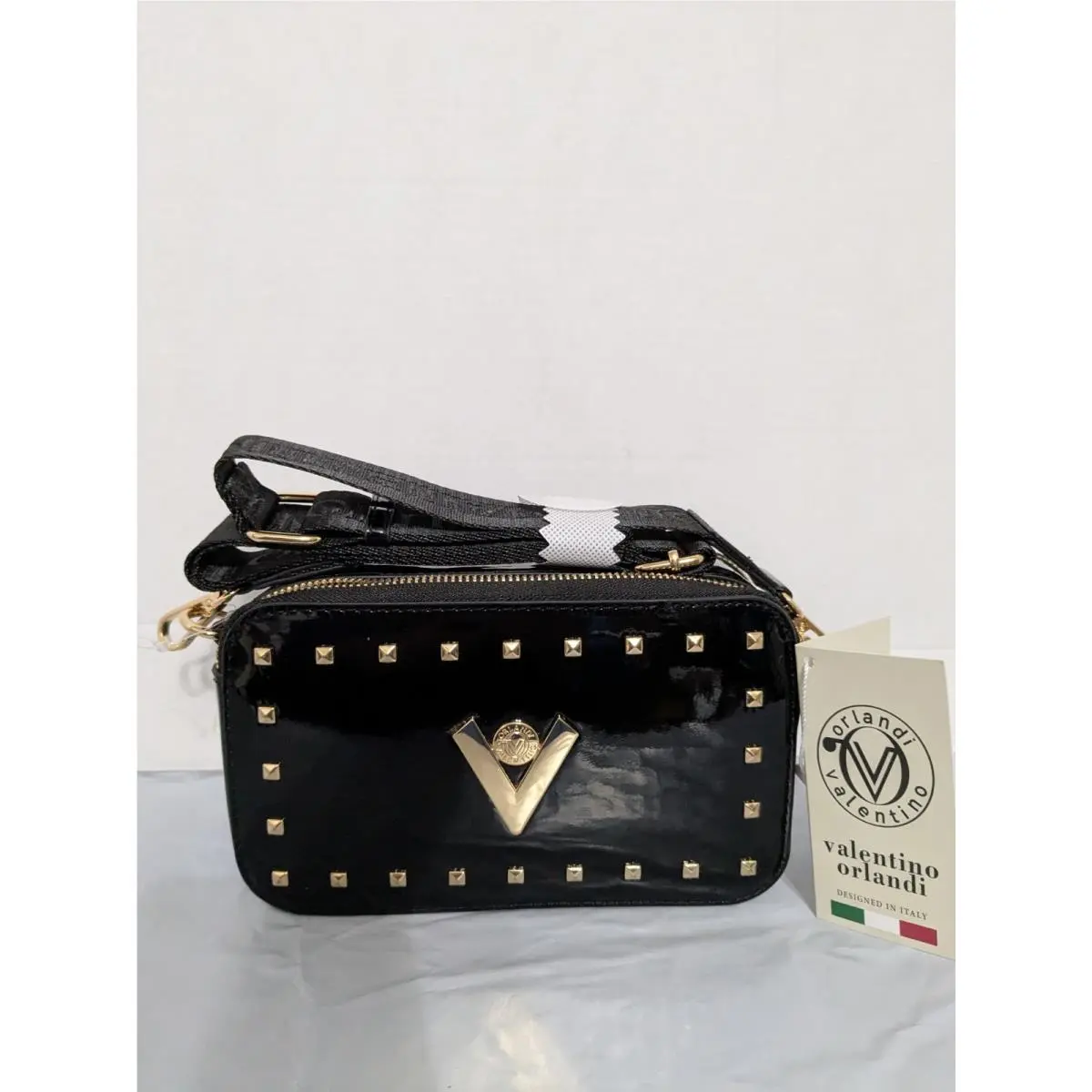 Valentino Orlandi Patent Camera Bag Purse Black