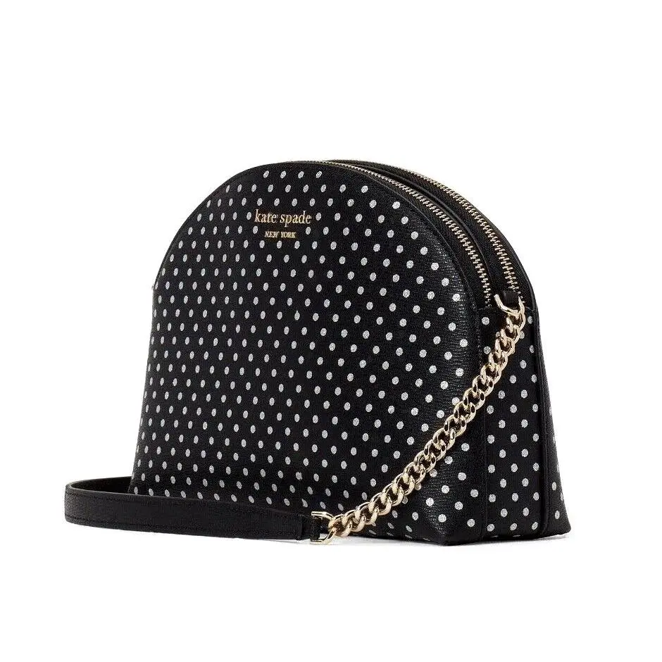 New Kate Spade Spencer Metallic Dot Double-zip Dome Crossbody Black Multi