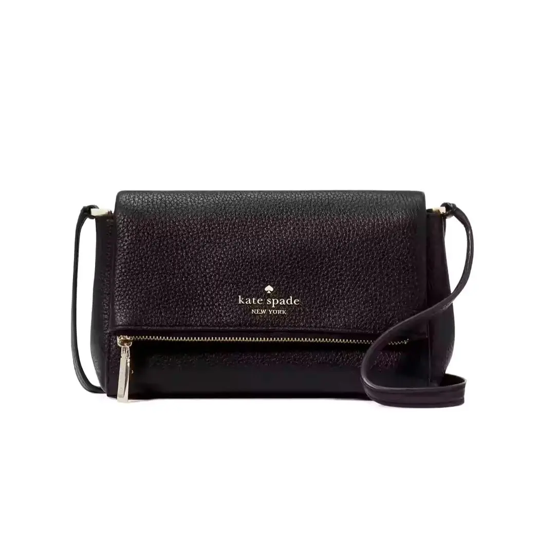 New Kate Spade Leila Mini Zip Crossbody Pebble Leather Black