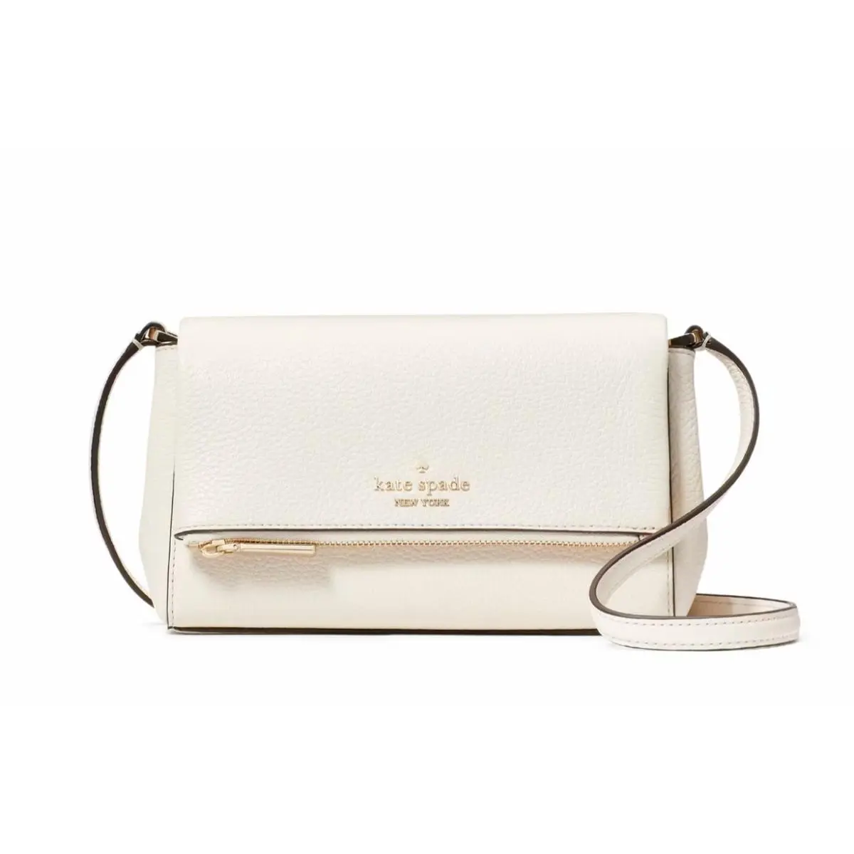 New Kate Spade Leila Mini Zip Crossbody Pebble Leather Parchment with Dust Bag