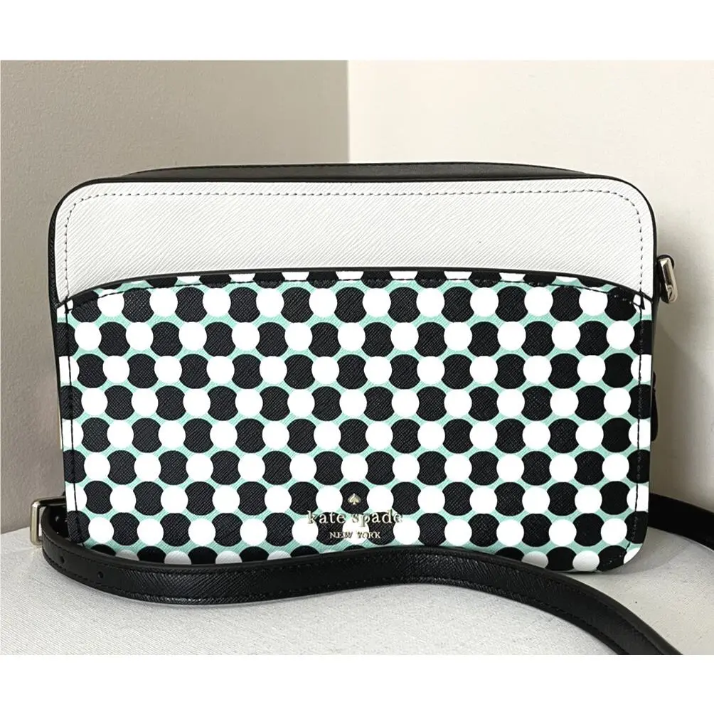 New Kate Spade Lauryn n Bny Spots Camera Bag Leather Black Multi