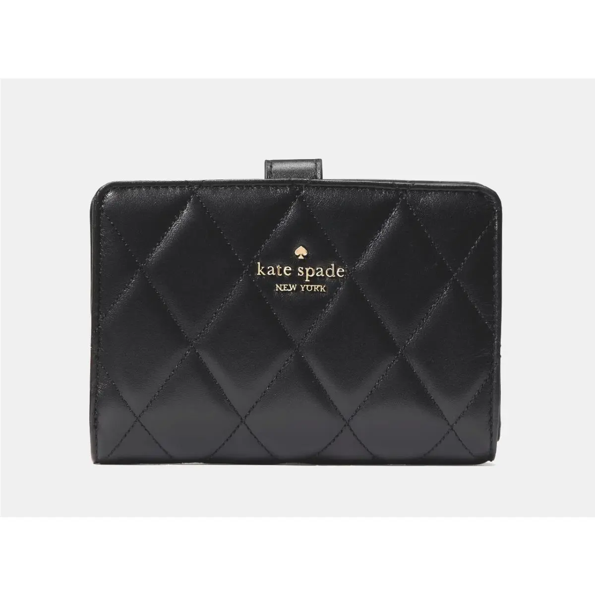 New Kate Spade Carey Medium Bifold Wallet Smooth Quilted Leather Black