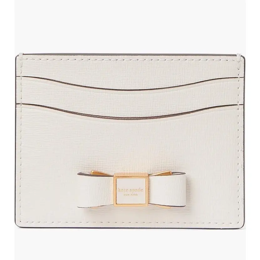 Kate Spade Morgan Embellished Bow Leather Small Slim Card Holder Parchment