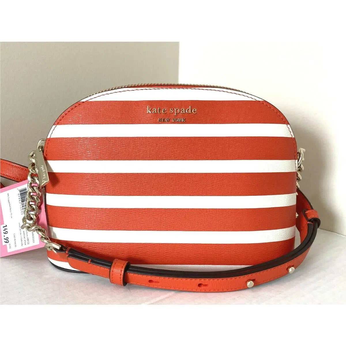 New Kate Spade Spencer Stripe Small Dome Crossbody Tamarillo Multi with Dust Bag
