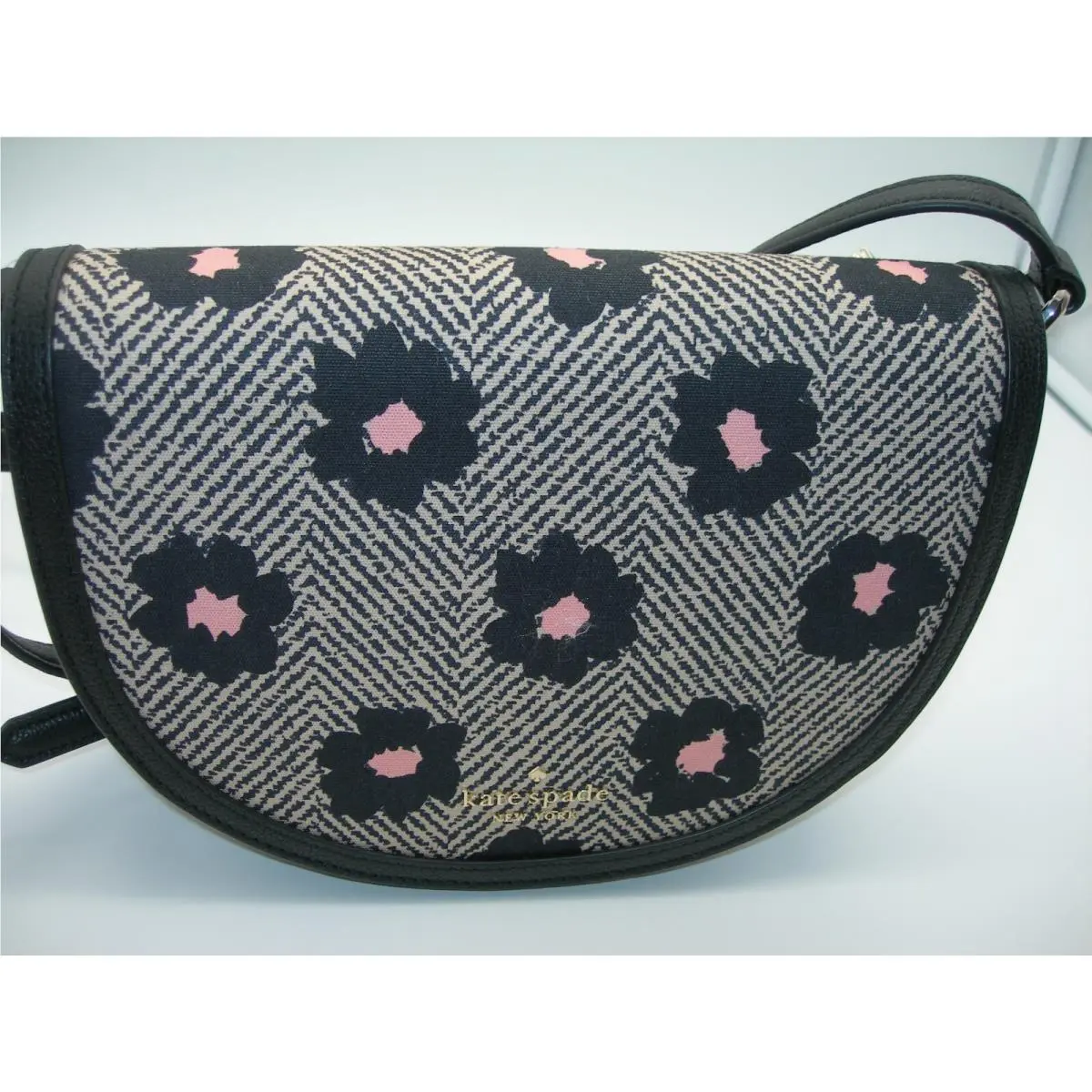 Kate Spade Luna Crescent Crossbody Small Herringbone Floral Black Multi