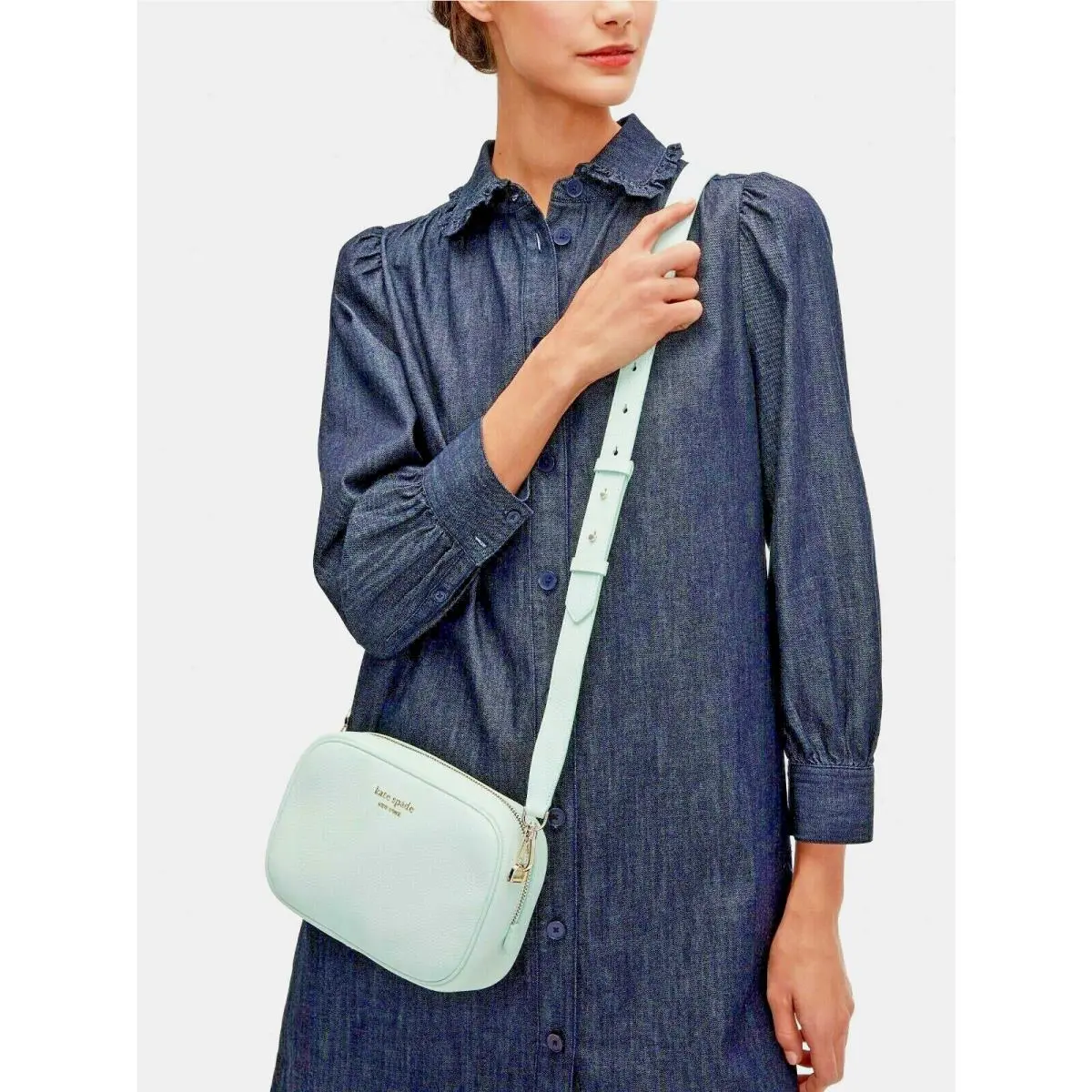 New Kate Spade Astrid Medium Camera Bag Leather Crystal Blue Green