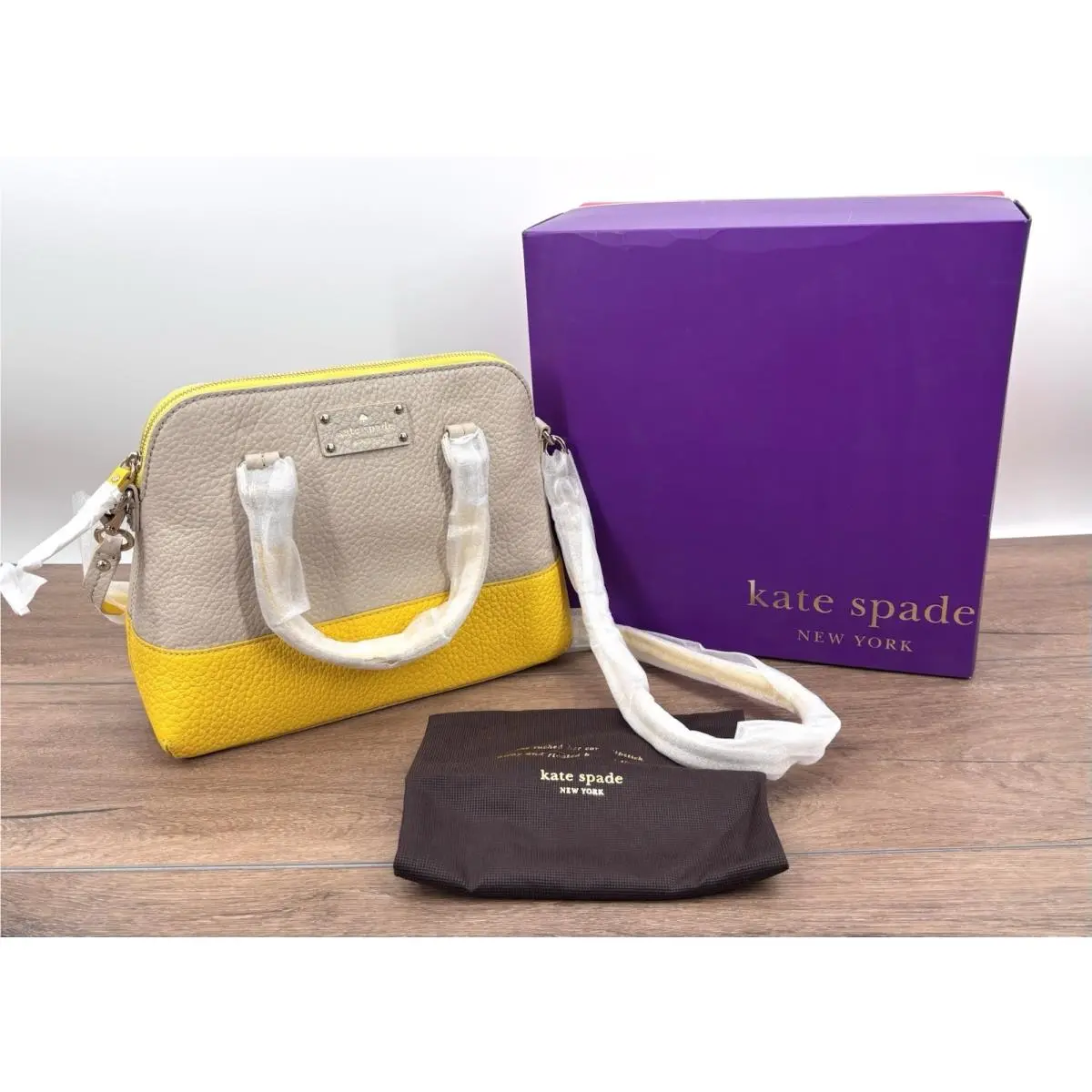 Kate Spade Grove Court Maise Pebbled Leather Satchel Crossbody Beige Yellow