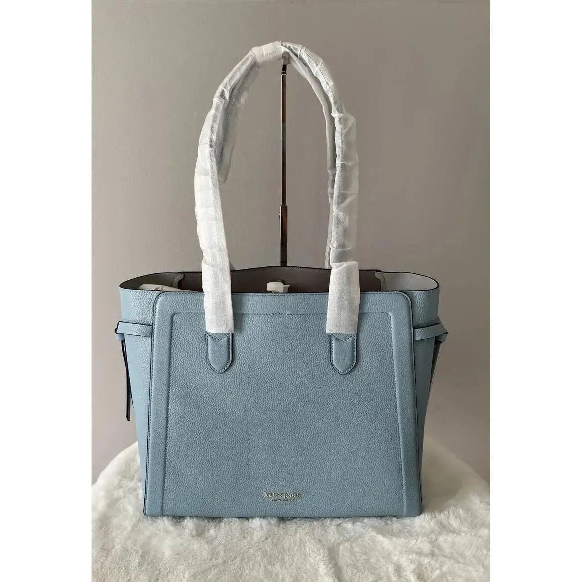 Knott Pebbled Leather Large Tote Teacup Blue Fits Laptop 13” by Kate Spade