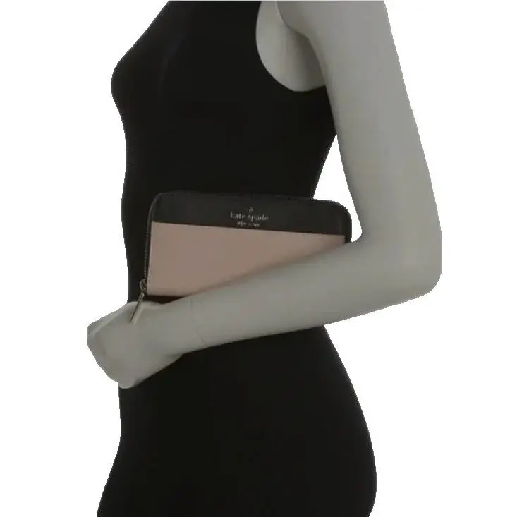 New Kate Spade Black and Warm Beige Staci Continental Wallet Colorblock