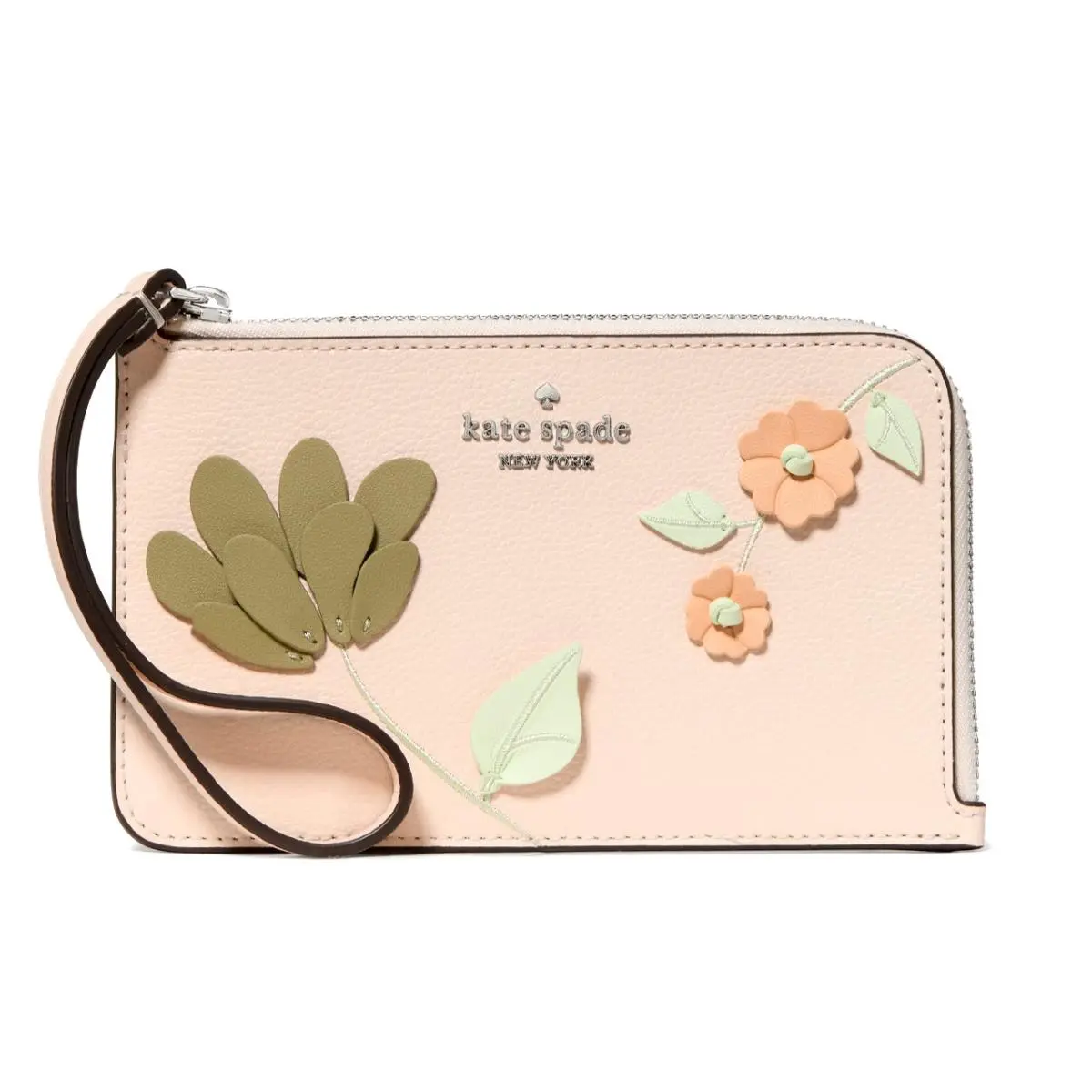 New Kate Spade Lucy Floral Small Card Holder Wristlet Fresh Peach Multi