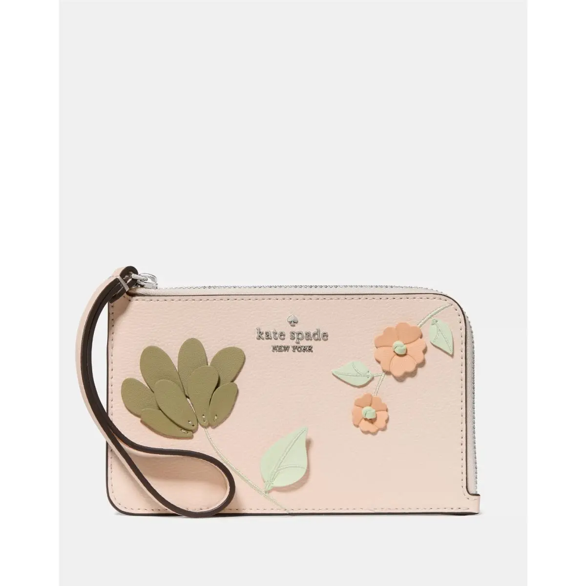 New Kate Spade Lucy Floral Small Card Holder Wristlet Fresh Peach Multi