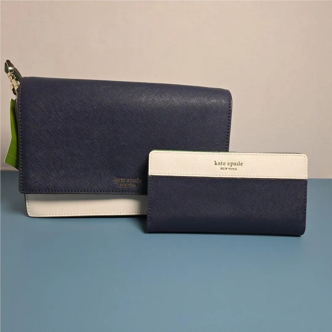 Kate Spade Cameron Denim Colorblock Crossbody Lg Bifold Wallet Navy Green Whit