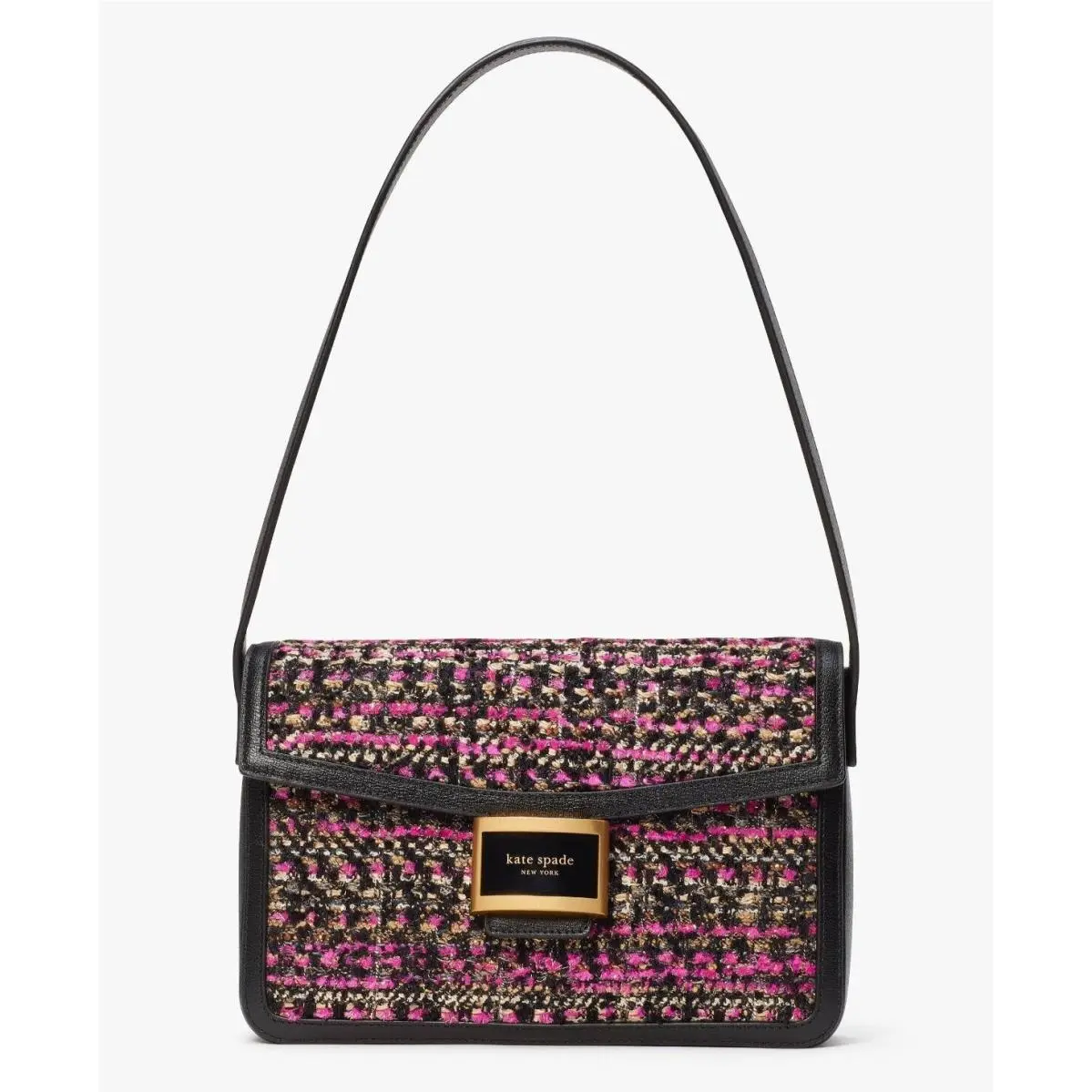 New Kate Spade Katy Tweed Flap Shoulder Bag Pink Multi with Dust Bag