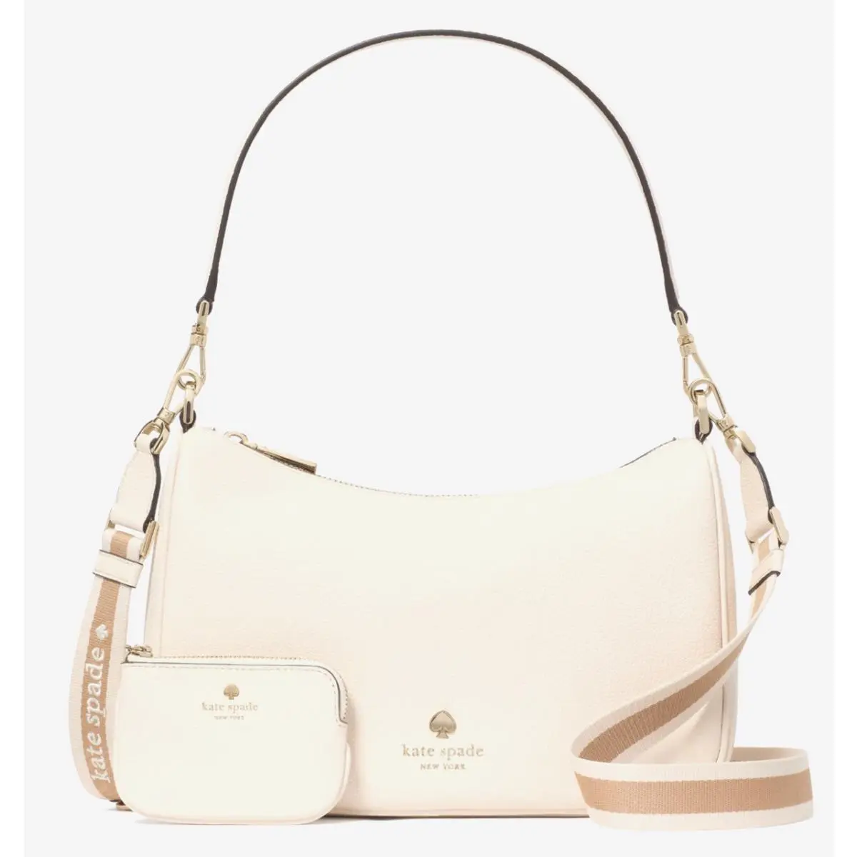 New Kate Spade Emma Medium Shoulder Bag Pebble Leather Parchment