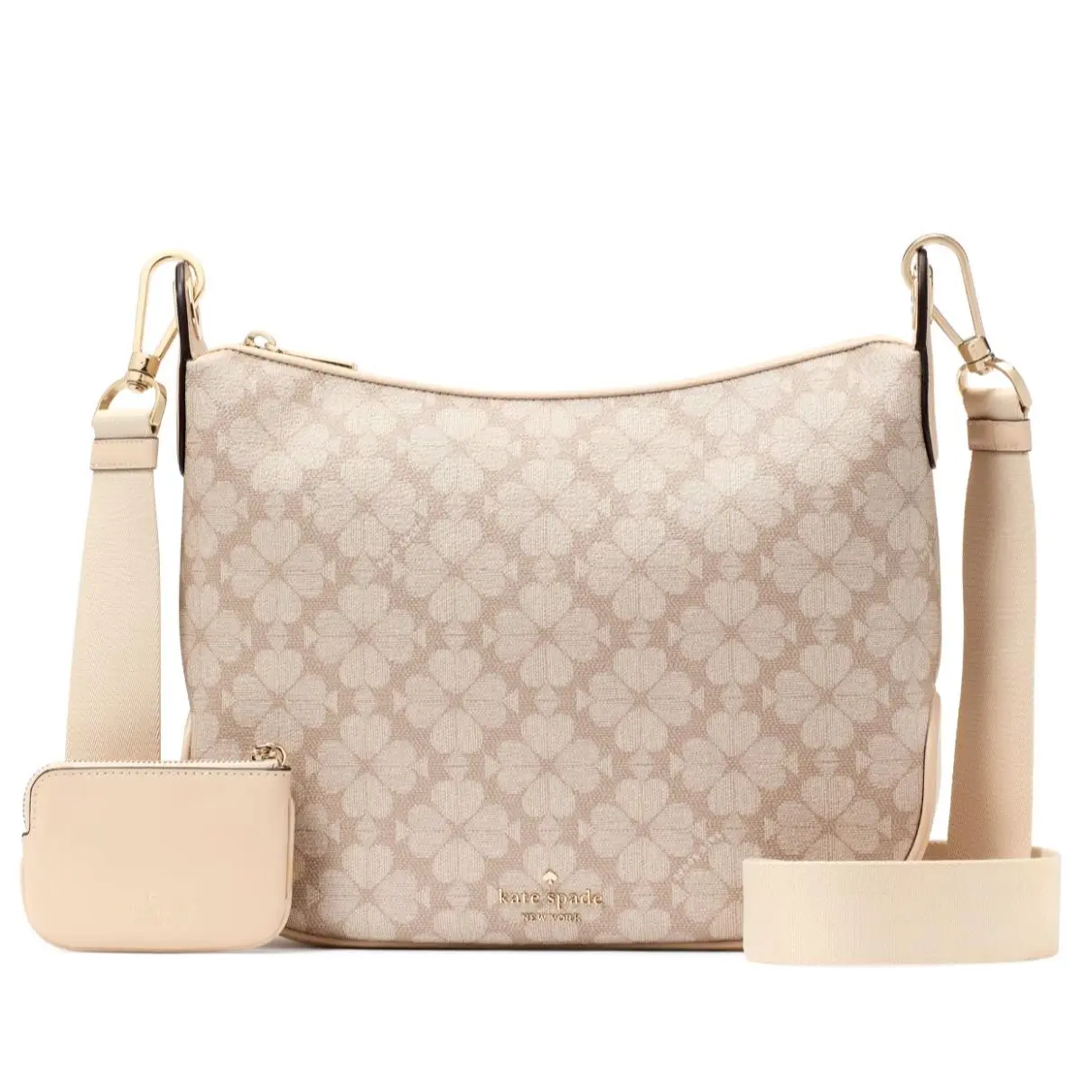 New Kate Spade Signature Spade Flower Large Crossbody Dark Beige Multi /dust Bag