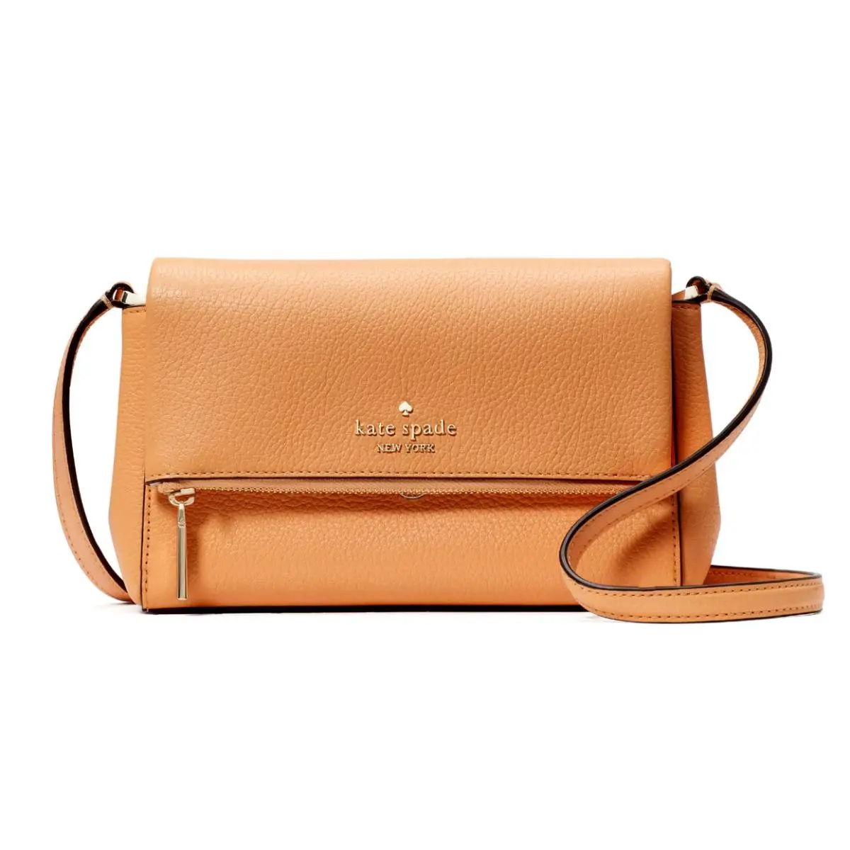 New Kate Spade Leila Mini Zip Crossbody Pebble Leather Orange Cream / Dust Bag