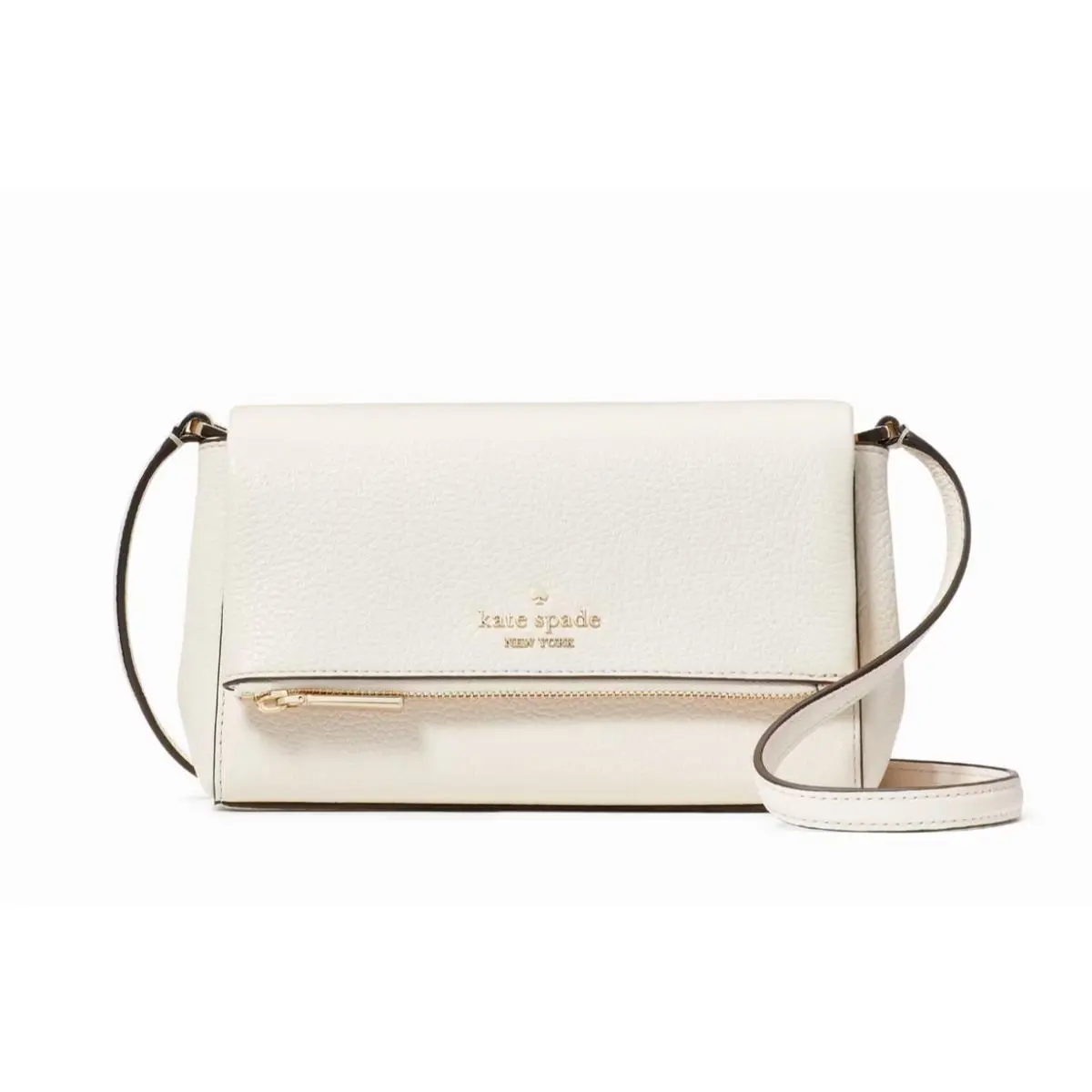 New Kate Spade Leila Mini Zip Crossbody Pebble Leather Parchment