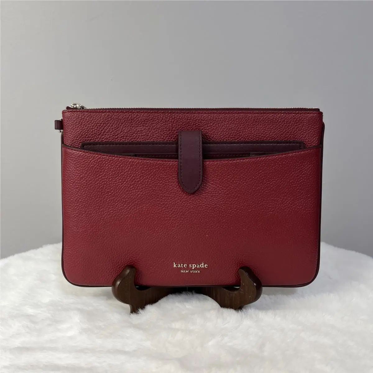 New Kate Spade Zip Code Colorblocked Pouch Wristlet Red Currant Multi