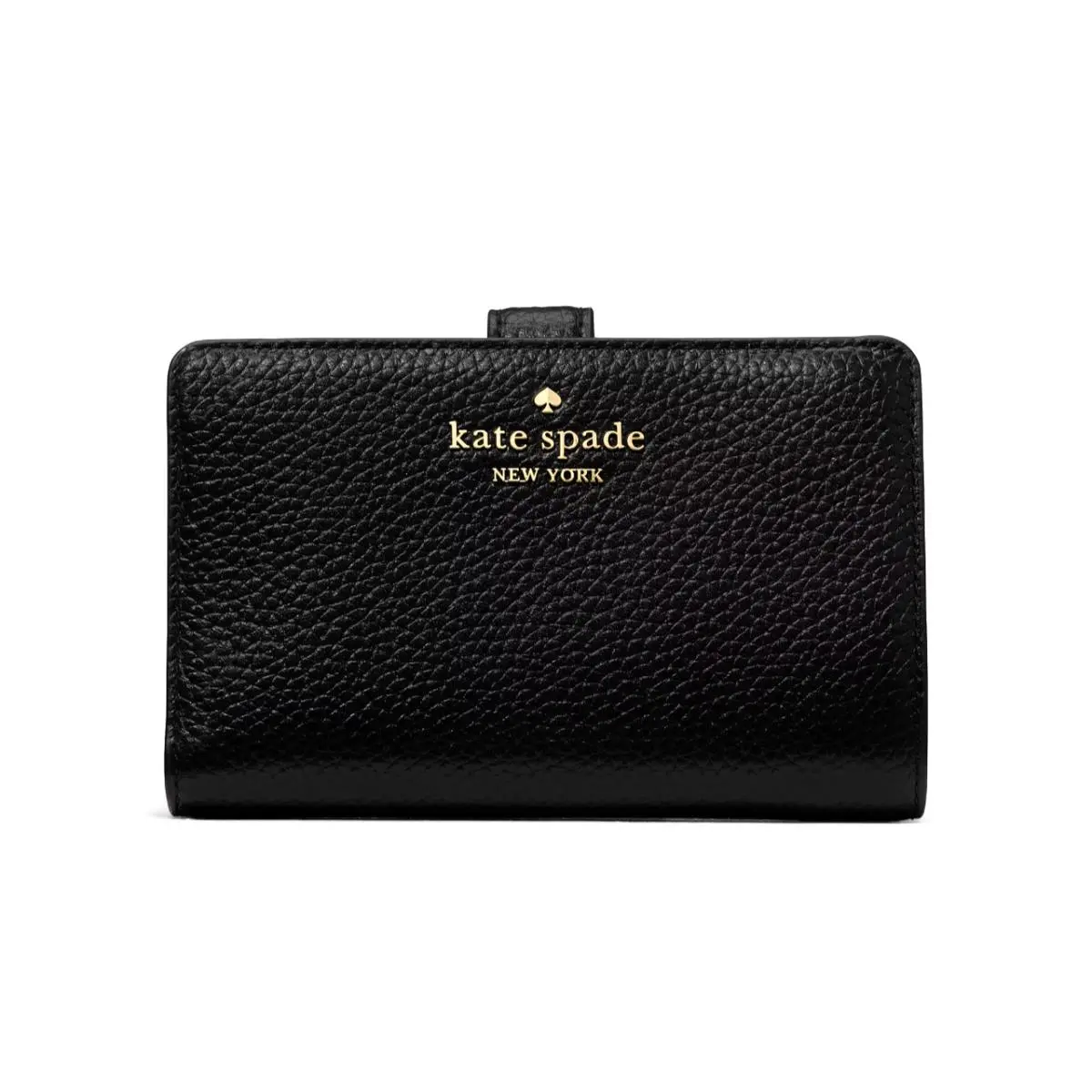 New Kate Spade Medium Compact Bifold Wallet Pebble Leather Black