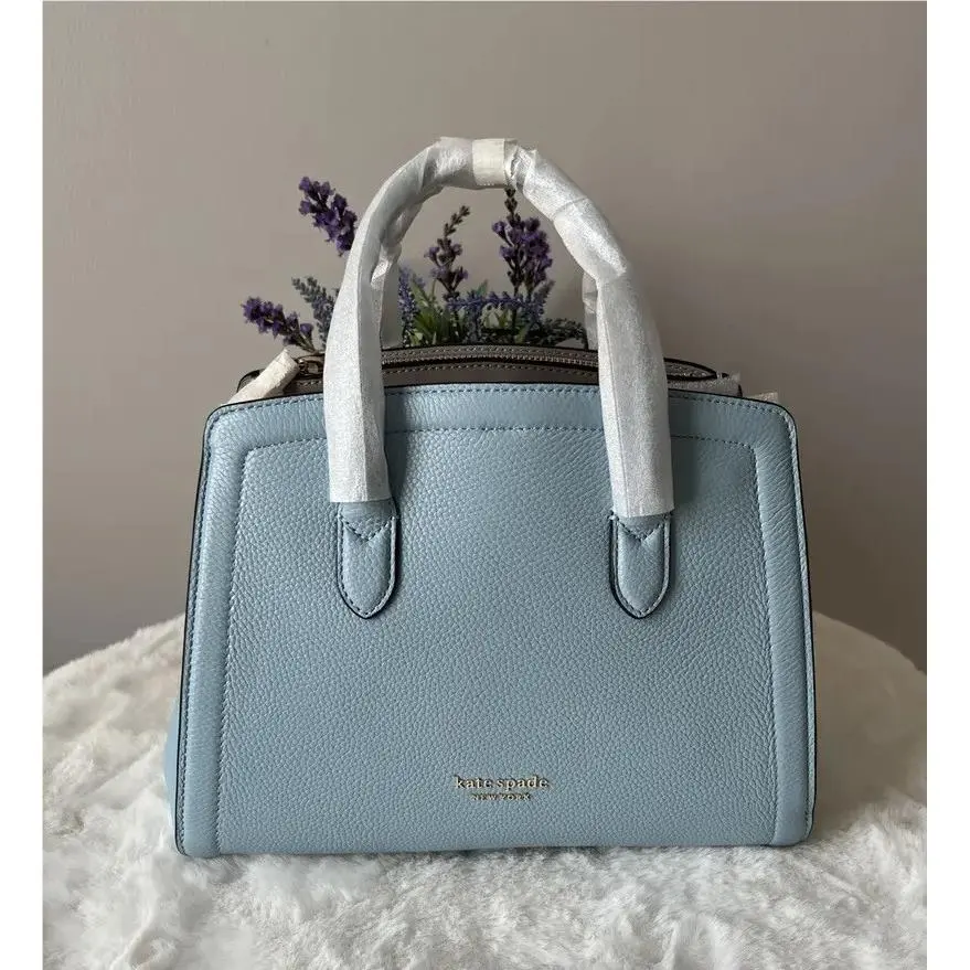 Kate Spade Knott Medium Leather Satchel Bag Teacup Blue