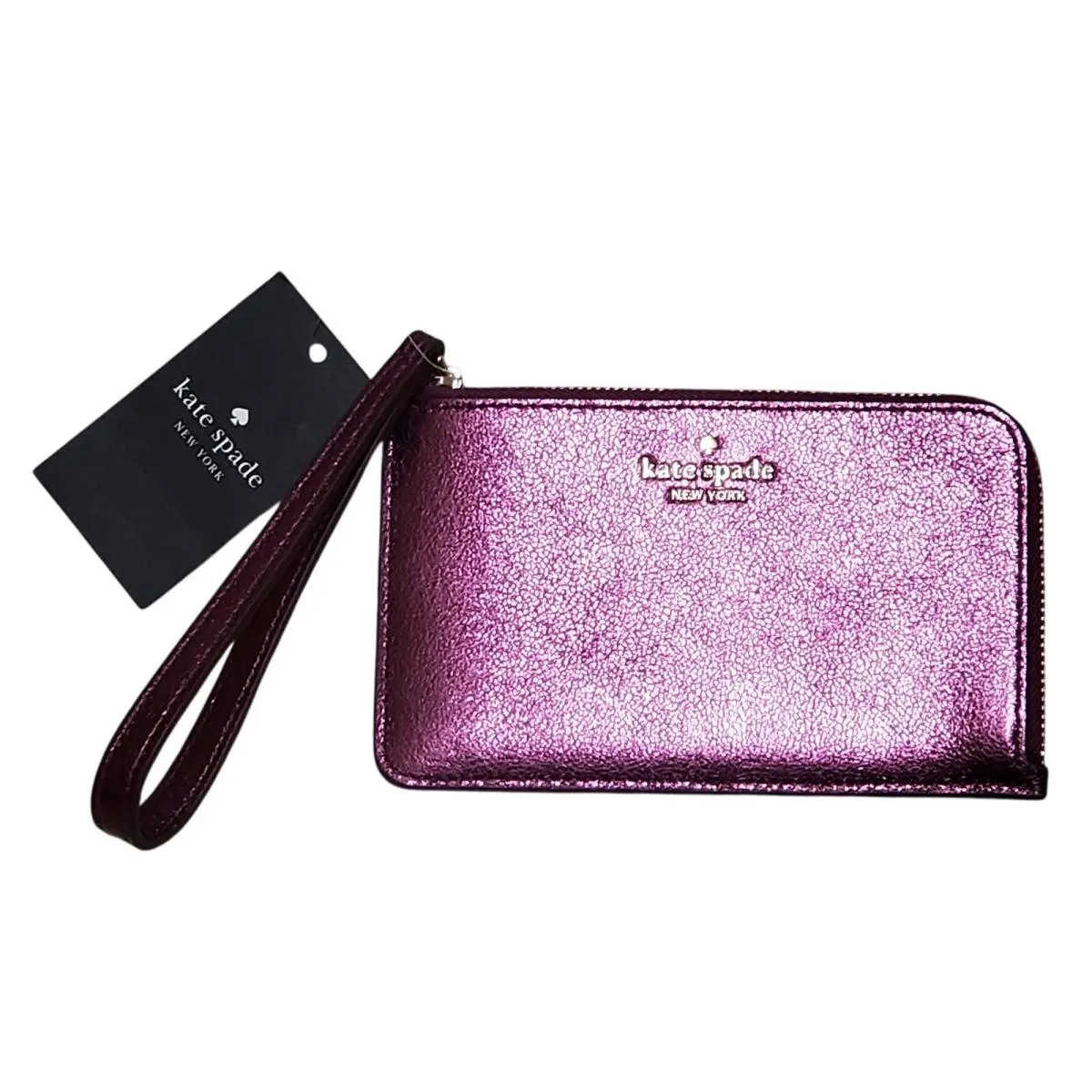 Kate Spade Lucy Small L-zip Wristlet Dark Raspberry Metallic Leather